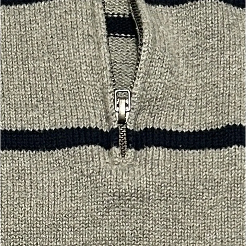 Polo Ralph Lauren Mens (L)Gray Navy Striped Cotton Quarter Zip Sweater
